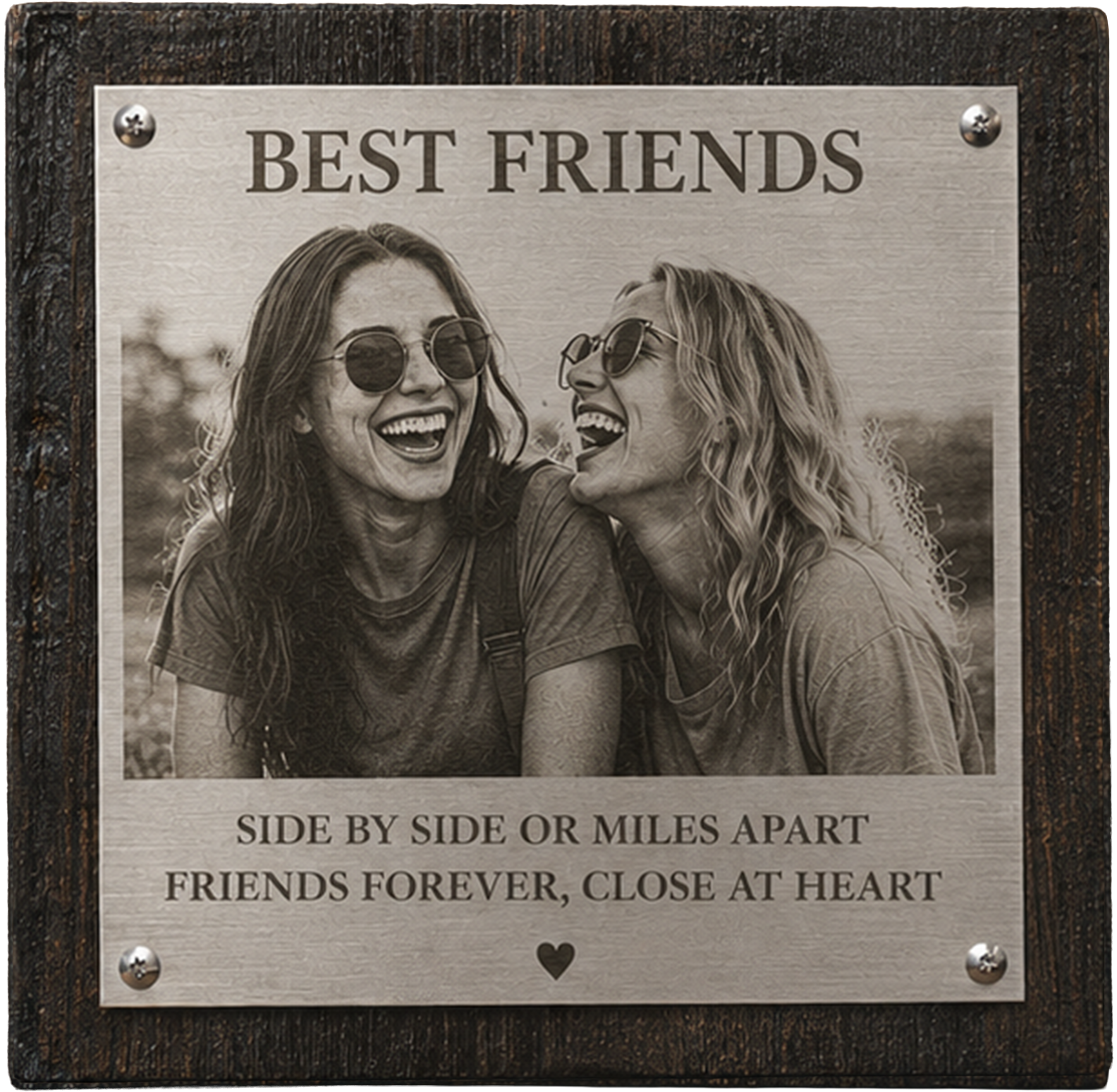 Custom Stainless Steel Photo Plaque on Reclaimed Wood