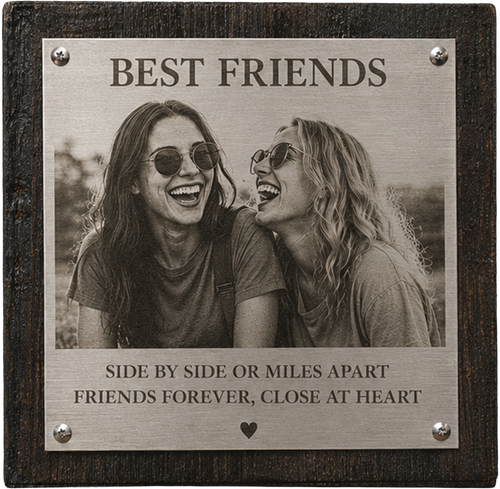 Custom Stainless Steel Photo Plaque on Reclaimed Wood